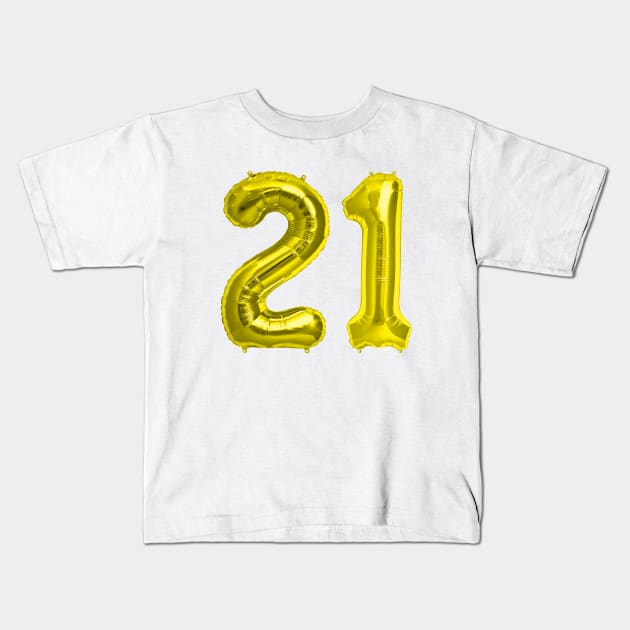 Yellow Gold 21st Birthday Metallic Helium Balloons Numbers Kids T-Shirt by podartist